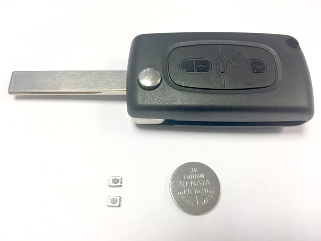 Repair kit for Peugeot Partner 2 button remote key casing including micro switches and battery