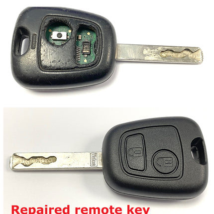Repair service for Peugeot 107 2 button remote key fob 2005 2006 2007 2008 2009 2010 2011 2012 2013 2014 models
