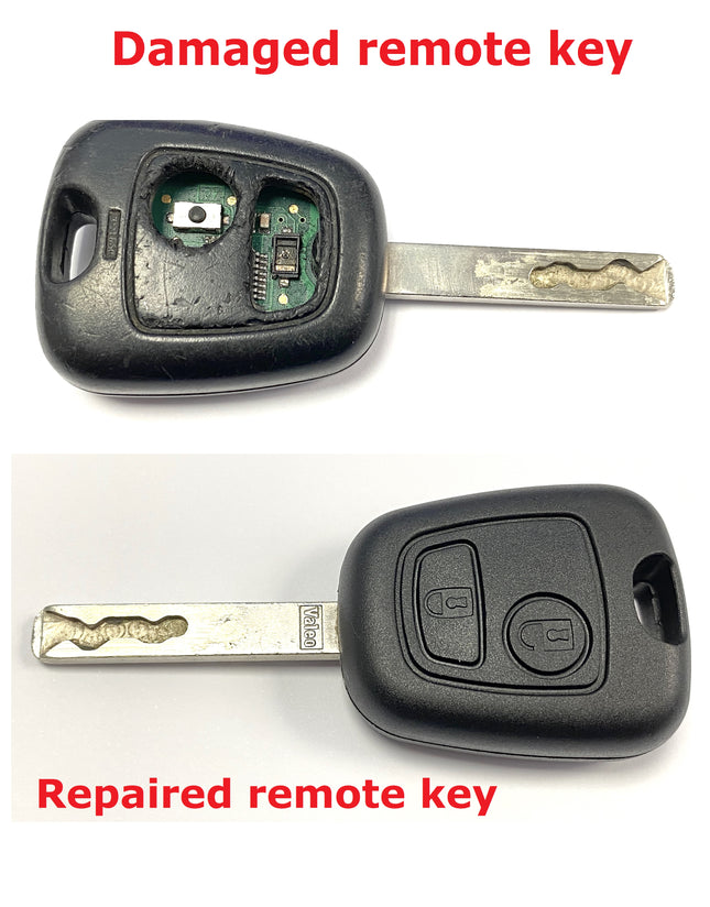 Repair service for Peugeot 107 2 button remote key fob 2005 2006 2007 2008 2009 2010 2011 2012 2013 2014 models
